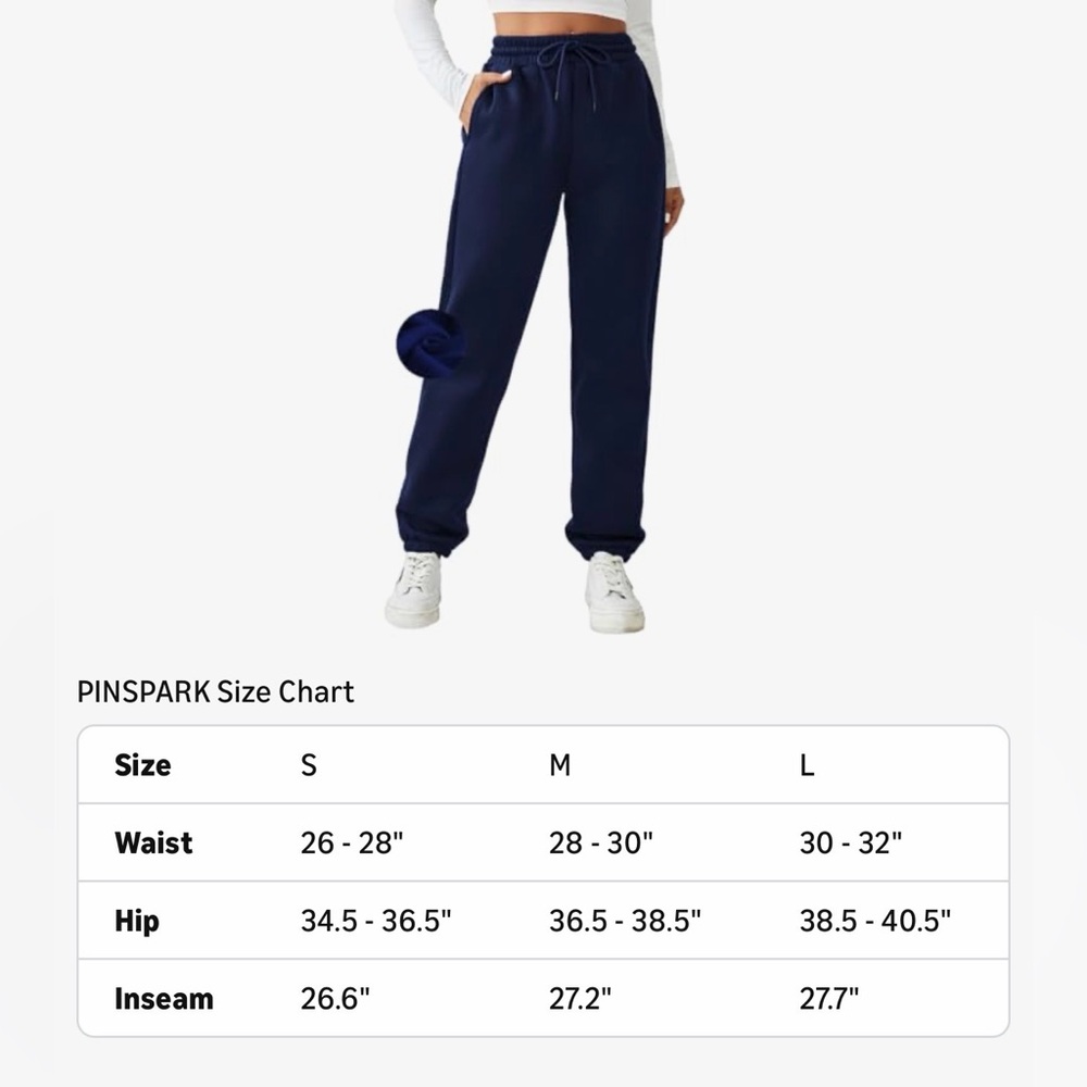 Woman’s Navy Blue Warm Fleece Lined Elastic Waist Joggers with Pockets (M) NWT - Picture 6 of 6